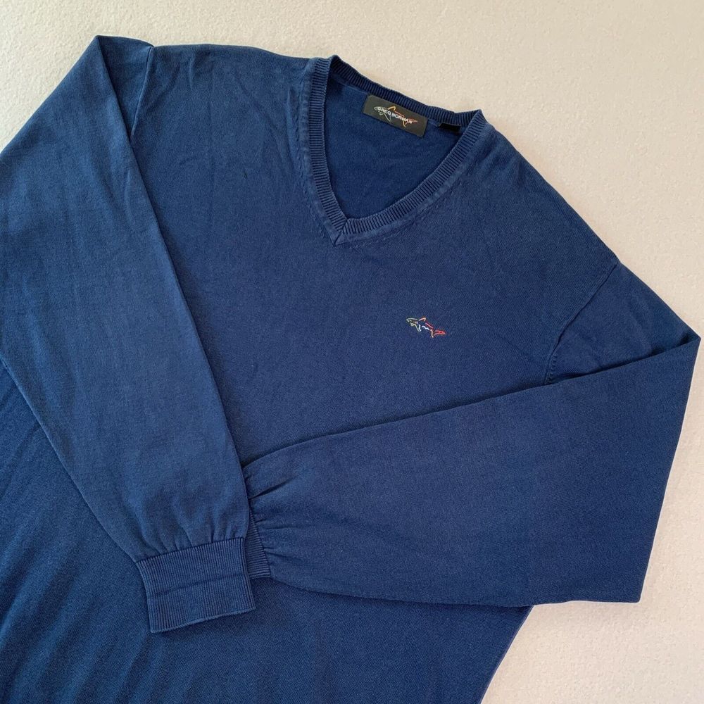 Greg Norman XL BLUE V-Neck Sweater‎ 100% Cotton Blue Men's EXCELLENT & FAST Ship